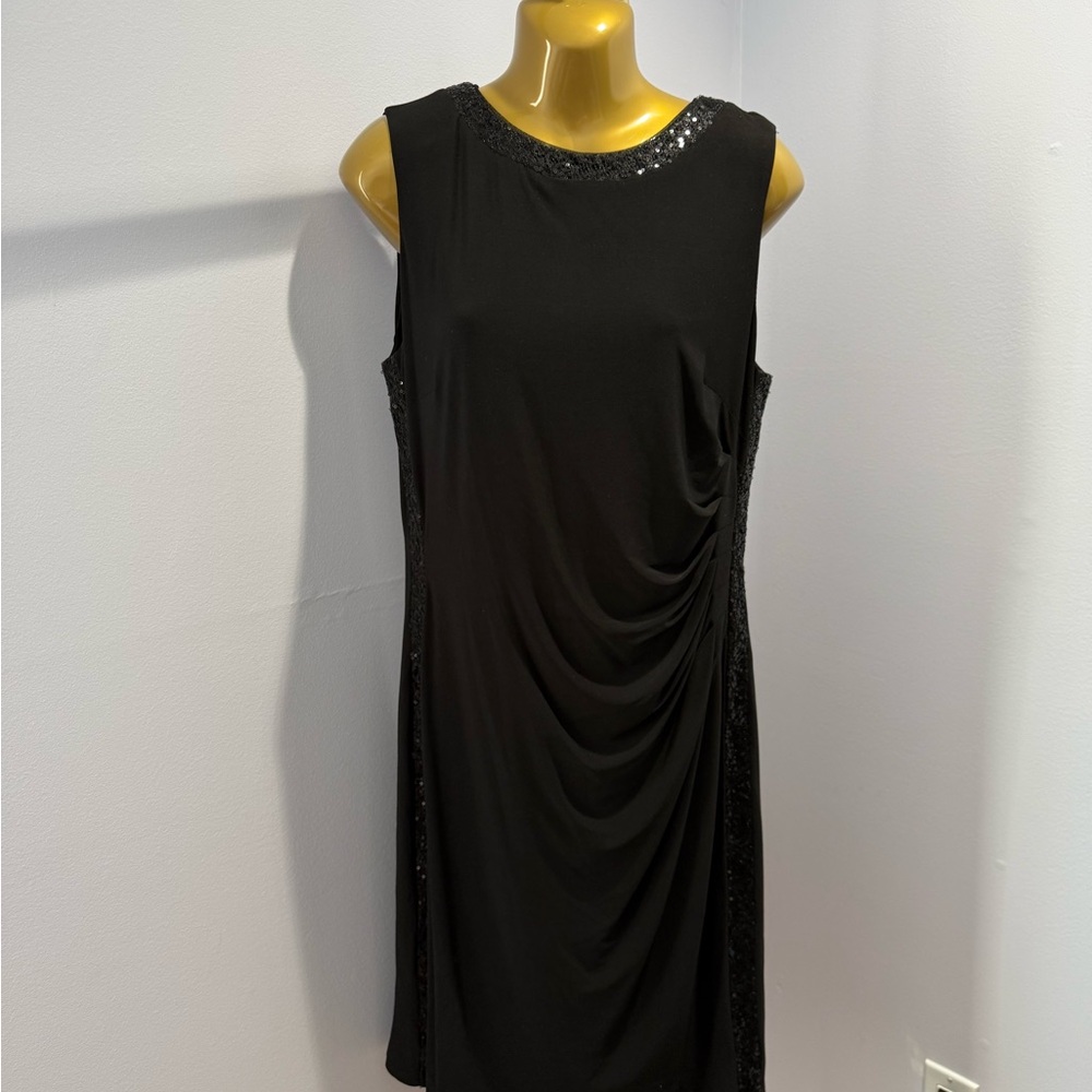 Chaps Black Sequin Midi Dress Sleeveless Cocktail Party Wedding Guest